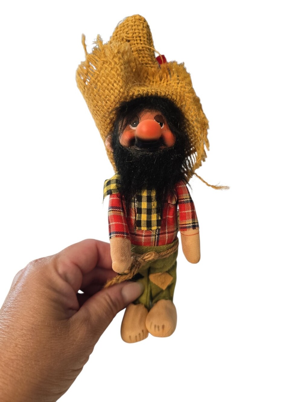 Vintage Jerry Elsner Co. Multi-Colored Bearded Hillbilly straw hat Doll Japan